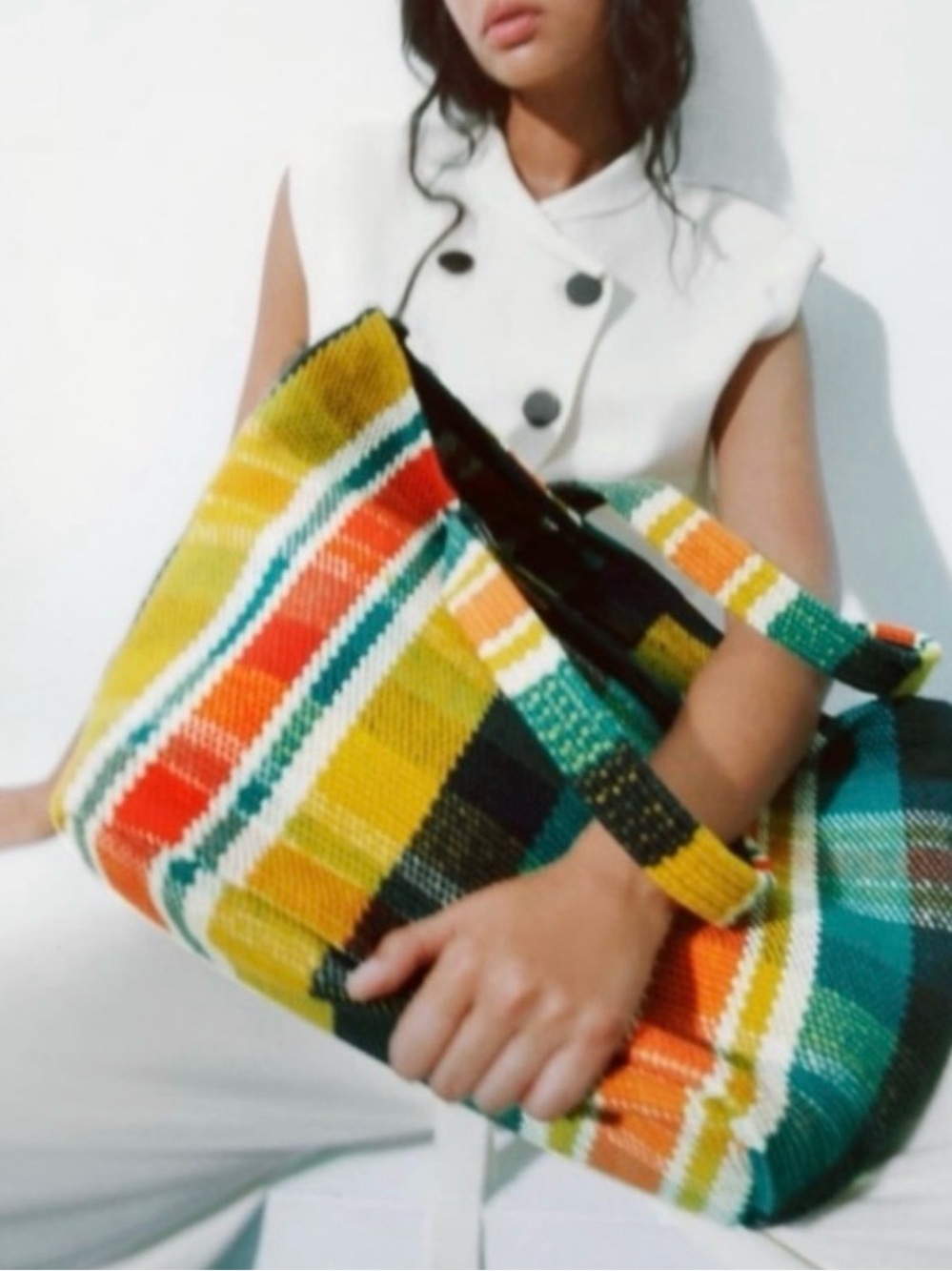 Zara Multi Colored Plaid Tote Bag